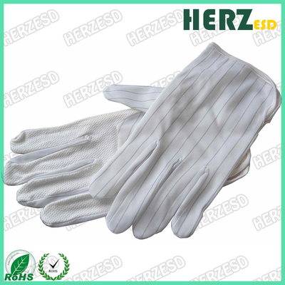 Polyester 100% rayé blanc de gants de main d'ESD avec la ligne conductrice de carbone chaque 10mm