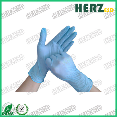 Les gants jetables de nitriles bleus libres de poudre, doigt ont pointillé les gants sûrs de nitriles d'ESD