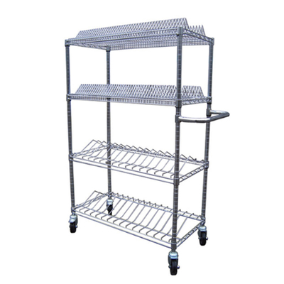 ESD Rack 4 étagères en fil de fer Chromes étagères camions Plates de chrome antistatiques Chariot en fil de fer