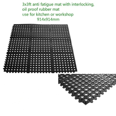 Tapis anti fatigue noir avec trous pour le lieu de travail ou l'usine