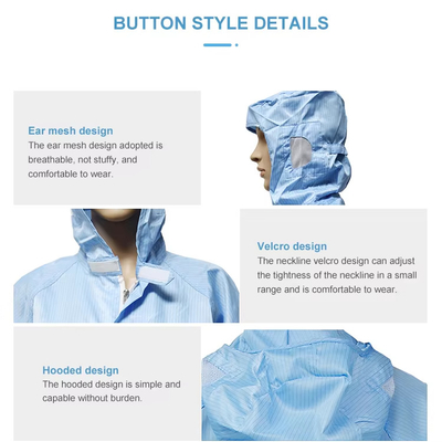 Costume de salle blanche antistatique ESD Saut à l' élastique en polyester Vêtements de travail manteau de laboratoire