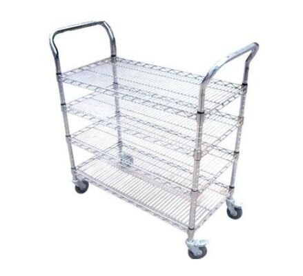 4 Layers Industrial Chrome Wire Basket ESD Shelf Trolley With 4 Inch Caster With Brake