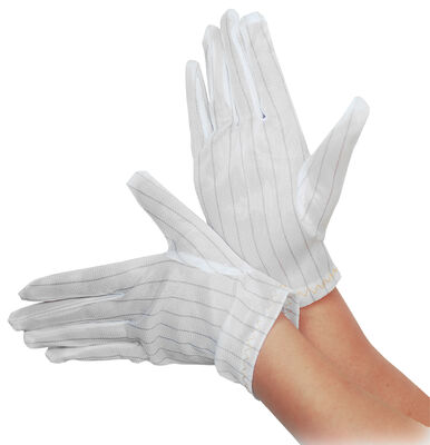 Gants de travail ESD en polyester à bande antistatique blanche pour les salles blanches