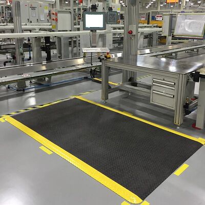 Tapis anti-fatigue ESD pour atelier industriel ♪ Tapis de sol à 3 couches avec bordure jaune
