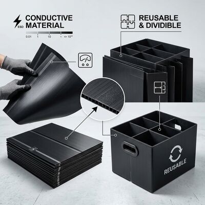 ESD Boîte ondulée en PP réutilisable Contenant de tôle creuse en plastique conducteur Pour le transport de stockage de composants de PCB
