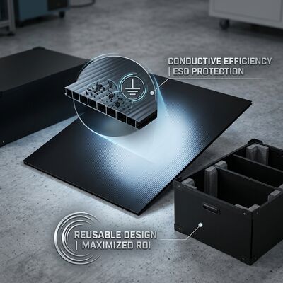 ESD Boîte ondulée en PP réutilisable Contenant de tôle creuse en plastique conducteur Pour le transport de stockage de composants de PCB