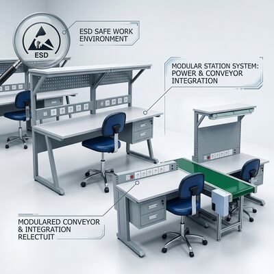 Établi de laboratoire antistatique robuste, table de travail antistatique réglable pour station de retravail électronique