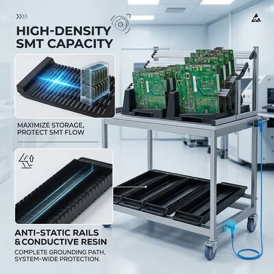 Anti-Static Adjustable ESD PCB Rack Trolley for SMT Workshop Circuit Board Storage